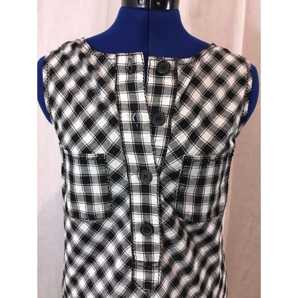 Max Studio Dress Womens S Black White Plaid Button Front Tank Shirt New Tags VTG - Picture 3 of 10